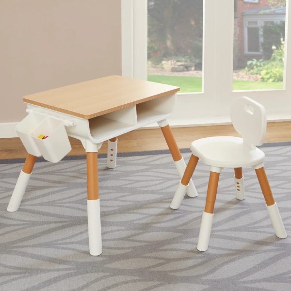 FDKYUL Kids Table and Chairs, Adjustable Height, Built-in Storage, Modern Design