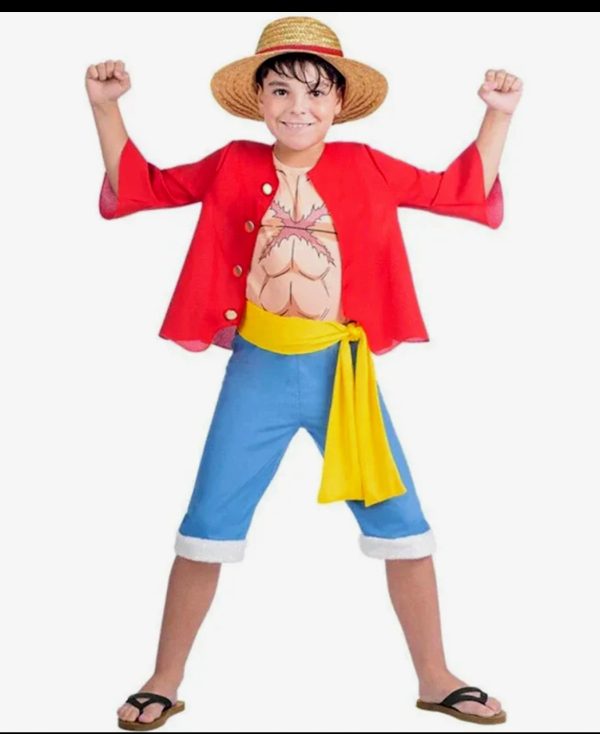 Kids’ Pirate Anime Costume Inspired by One Piece – Straw Hat Adventure Outfit for Boys & Girls